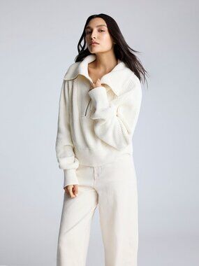 Kenneth Cole Women's Cotton Half-Zip Ribbed Pullover Sweater Sze S